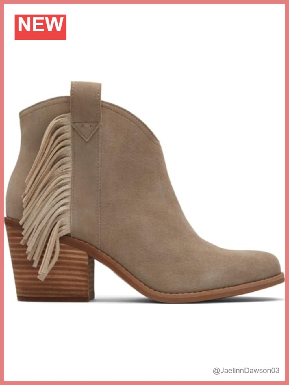 TOMS Constance Suede Ankle Booties Western Fringe Block Heel